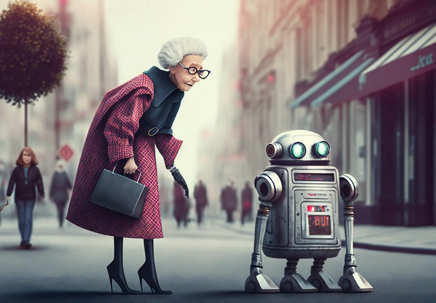 Robot helping an old lady walk